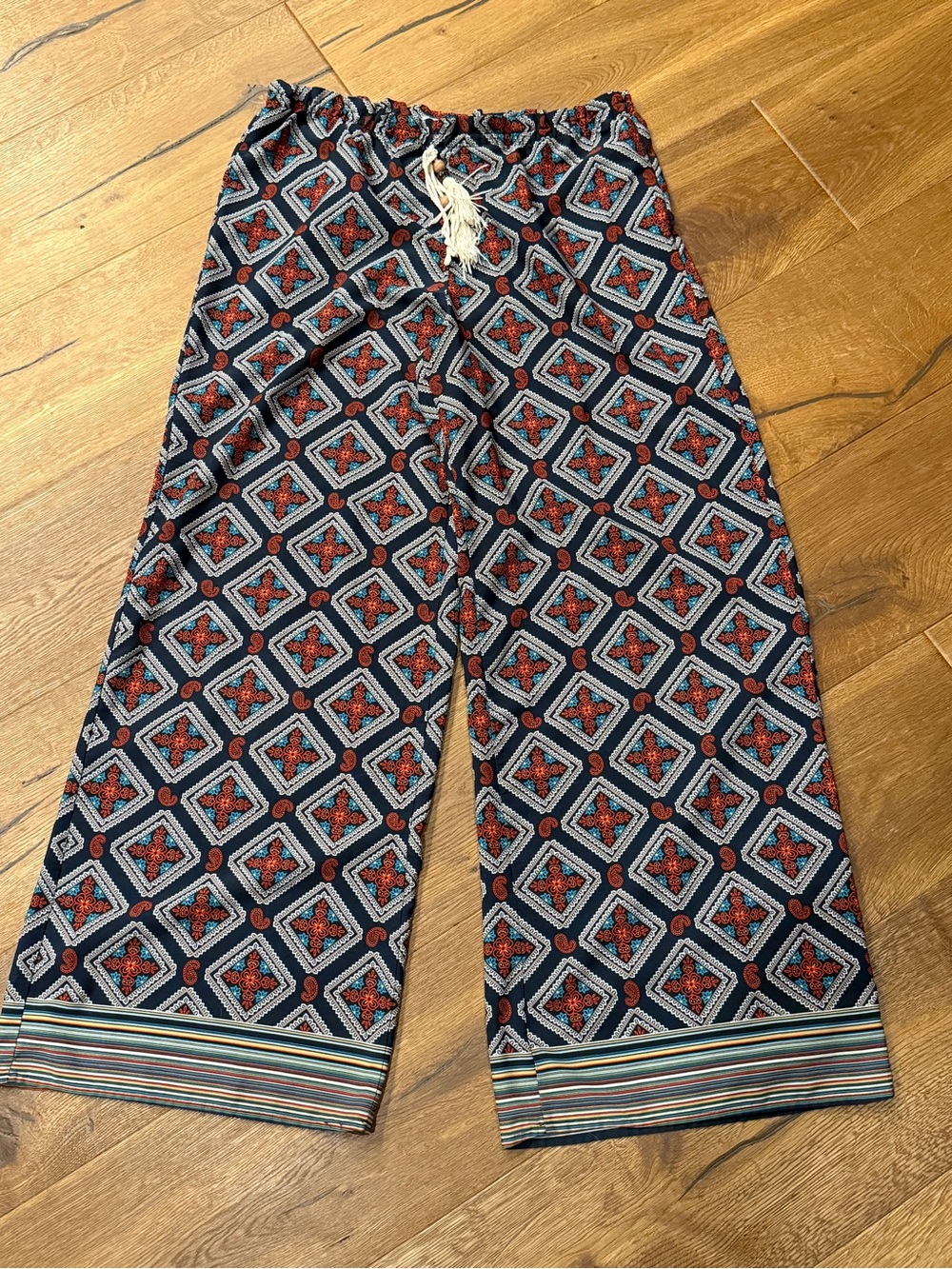 Papaya Navy Drawstring Pant with Red & Teal Tile Print